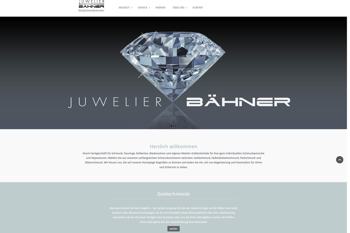 Screenshot der Startseite von Juwelier Bähner